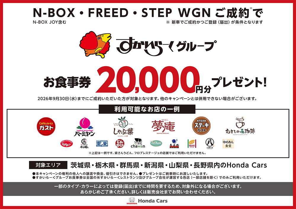 N-BOX�EFREED�ESTEP WGN�����񂩂o�^�i�͏o�j�ŁA��������[���O���[�v���H����20,000�~���v���[���g�I